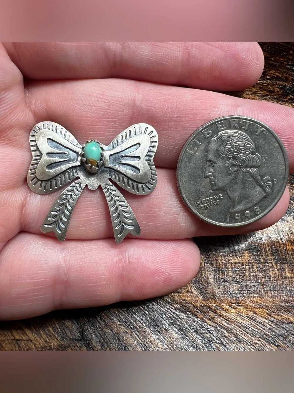 Sterling Silver Kingman Turquoise Bow Ring Size 9 Adjustable